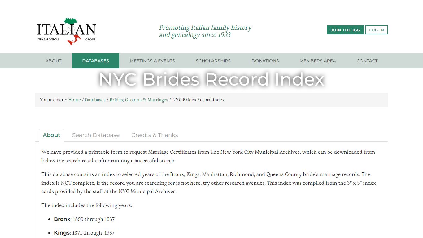 NYC Brides Record Index - Italian Gen